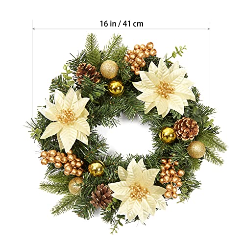 16 Inch Christmas Wreath for Front Door Decoration