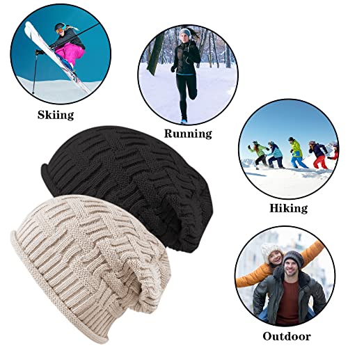 2 Pack Slouchy Beanie Winter Knit Soft Hat for Women/Men