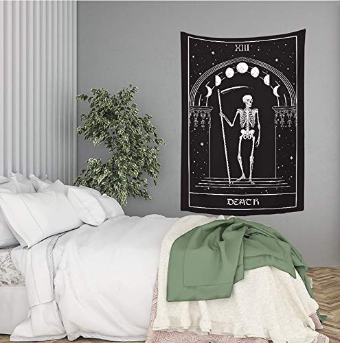 Gothic Tarot Tapestry Wall Hanging, Skull Moon Decor for Bedroom Dorm