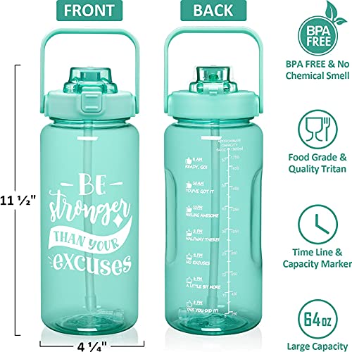 Half Gallon Motivational Water Bottle w/ Sleeve & Strap 64 OZ