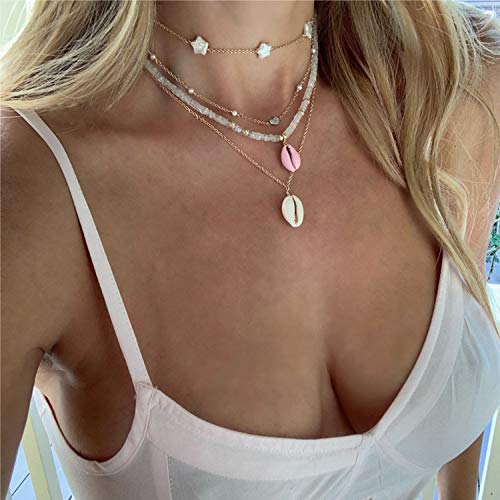 Shell Pendant Choker Necklace for Women  Adjustable 18K Gold Plated Cable Chain