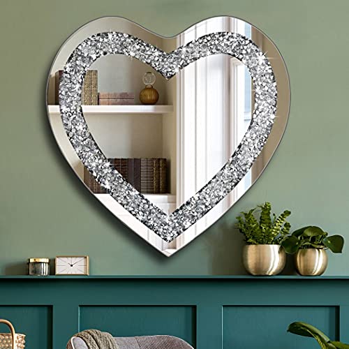 Crystal Crush Diamond Heart Shaped Silver Mirror