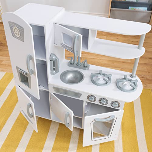 Wooden Play Kitchen w/ Pretend Ice Maker & Play Phone, White