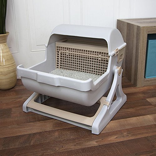 Semi-automatic Quick cleaning Cat Litter Box-(white / milk brown)