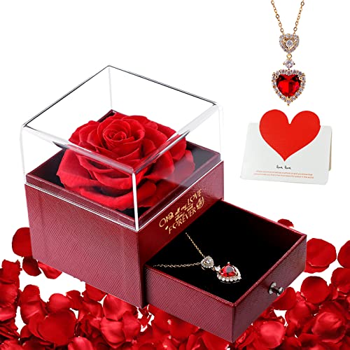 Preserved Rose w/ I Love You Necklace on Mothers Day/Valentines/Birthday