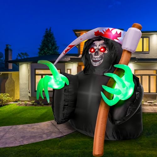 Inflatables Decorations Grim Reaper Outdoor Halloween with Build-in LEDs Blow Up Inflatable