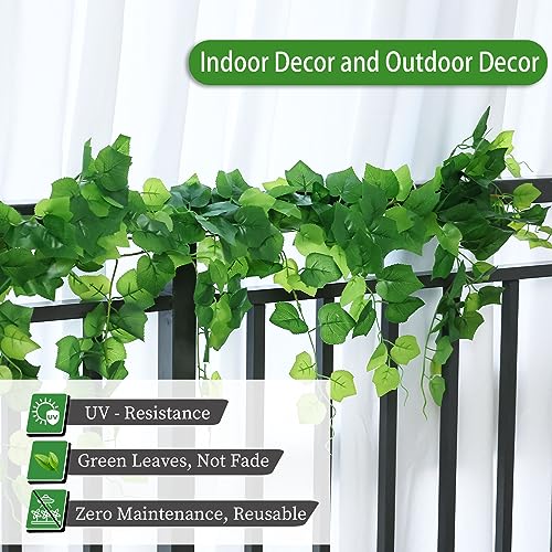 2 Strands Artificial Vines Scindapsus Garland 6FT Real Touch Fake Vine with Silk Green Leaves Faux Hanging Plants