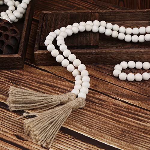 58in Wood Bead Garland with Tassels Rustic Country Decoration