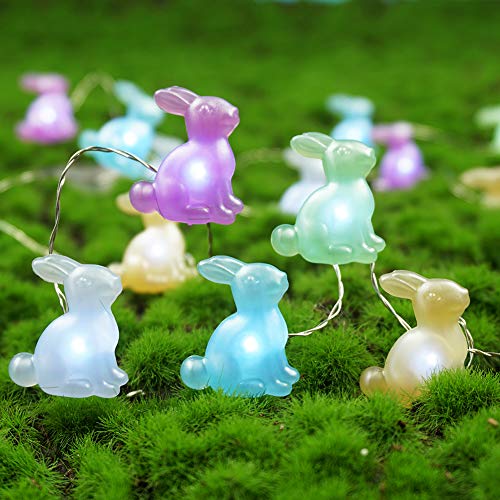 Easter Decoration Lights Bunny Rabbit LED String Lights Battery Operated with Remote 10 ft 40 LEDs