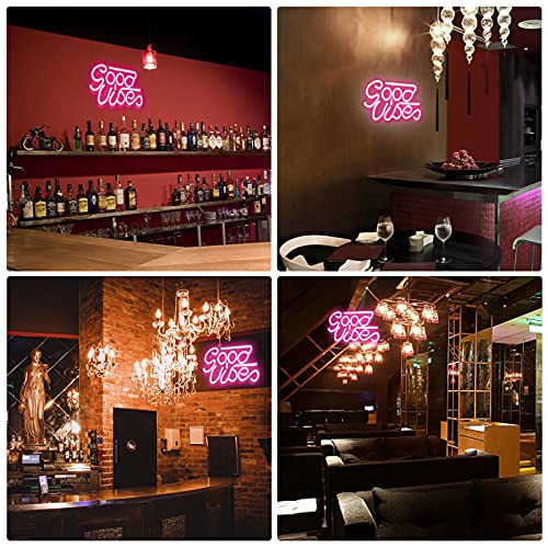 Good Vibes Neon Sign for Wall Decor, Reusable, Powered by USB (White, Pink, Blue)