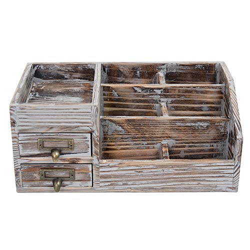 Rustic Wooden Desktop Organizer w/ 2 Tier Drawers