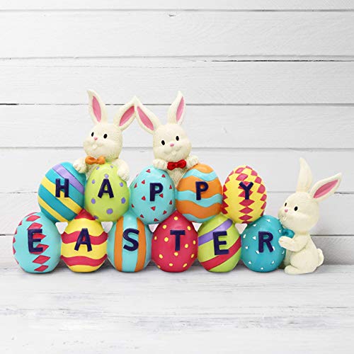 Happy Easter Tabletop Decoration Easter Figurine Bunny and Egg Centerpiece Decoration