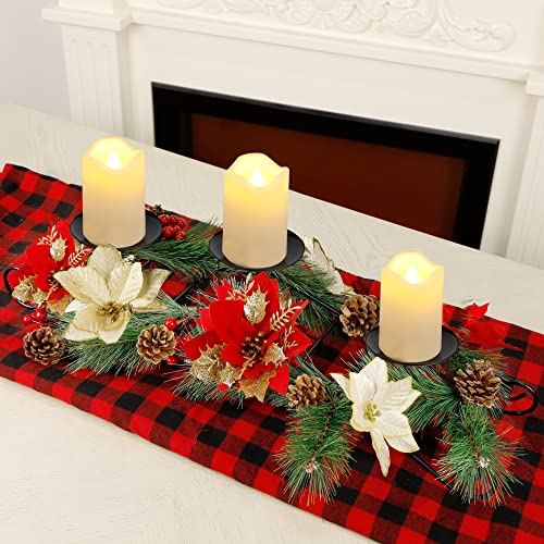 Christmas Poinsettia Candle Holder w/ 3 Candle Lights