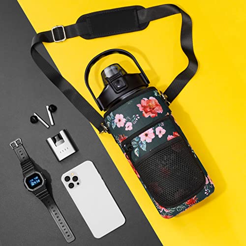 Half Gallon Motivational Water Bottle w/ Sleeve & Strap 64 OZ