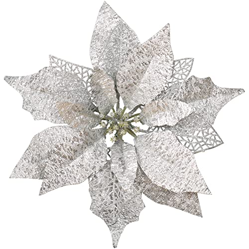 12Pcs Poinsettia Flowers Glitter Christmas Ornaments