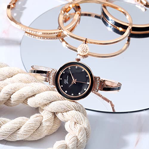 Elegant Rose Gold/Silver Watch & 3 Bracelets Set for Women