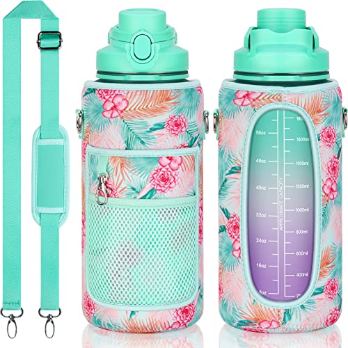 Half Gallon Motivational Water Bottle w/ Sleeve & Strap 64 OZ
