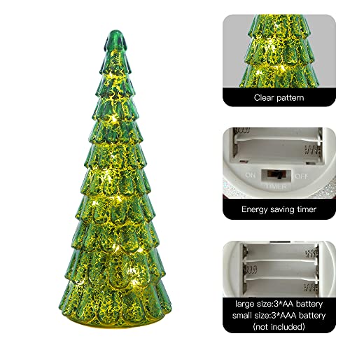 3 pcs Sparkling Glass Christmas Tree w/ LED Lights & Timer