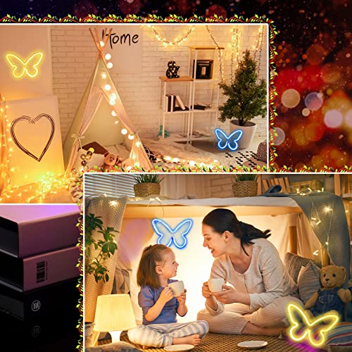 2 Pcs Butterfly Neon Signs 3-AA Battery Powered,USB Operated Wall Decor