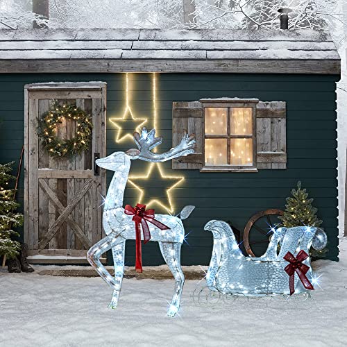 Christmas Decoration 55 L Lighted Snowman Family Outdoor, 3-Piece Waterproof Plug in 2D Snowman for Yard