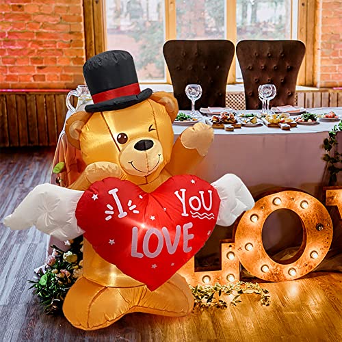 4FT Valentines Day Inflatable Bear w/ Love Heart, Lighted