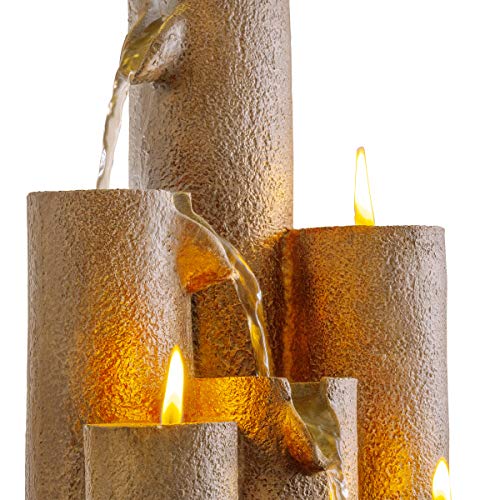 Tiered Column Tabletop Fountain w/ 3 Candles, 11 Inch Tall, Brown