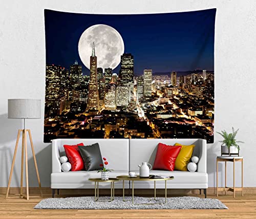 San Francisco City Full Moon Over Urban Metropolis Skyline Tapestry Home Decoration