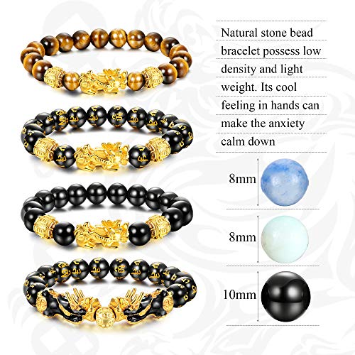 SET OF 6 FENG SHUI PIXIU NATURAL STONE TIGER EYE BEAD PI YAO CHINESE DRAGON CHARM BRACELETS