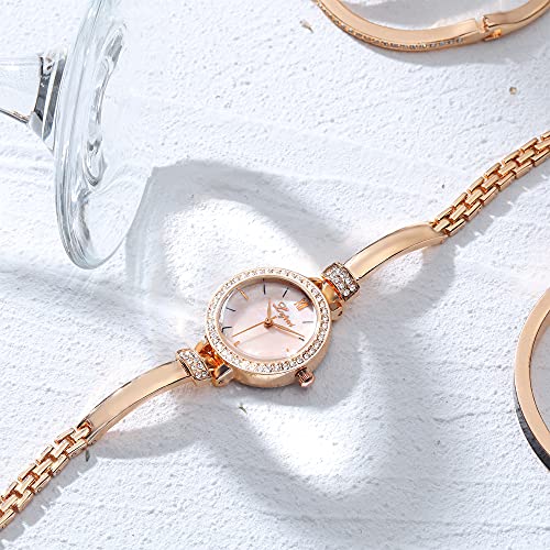 Elegant Rose Gold/Silver Watch & 3 Bracelets Set for Women