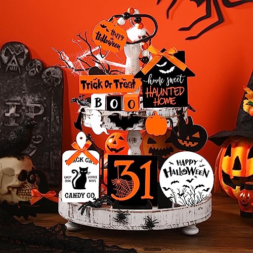 15 Pcs Halloween Tiered Tray  Set Cute  Wooden Signs Farmhouse Rustic