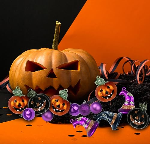 24pcs Halloween Ball Ornaments for Tree, Pumpkin Witch Hat Halloween Tree Hanging Decorations,