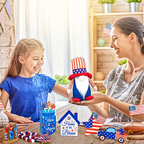 12 PCS 4th of July Patriotic Tray Decor American Flag Gnomes Plush Bead Garland Star Party Shelf Table Centerpiece