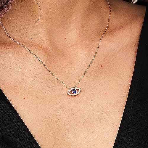 14K Gold Plated Evil Eye Necklace, Layered Necklace Bule Hamsa Eye Necklace Lucky Protection Jewelry Adjustable