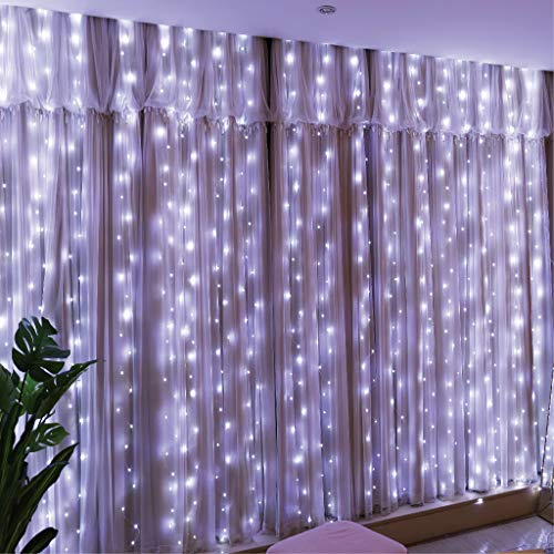 300 LED Fairy Curtain Lights with Remote 8 Modes Timer for Bedroom, 9.8x9.8Ft USB Plug in Adapter