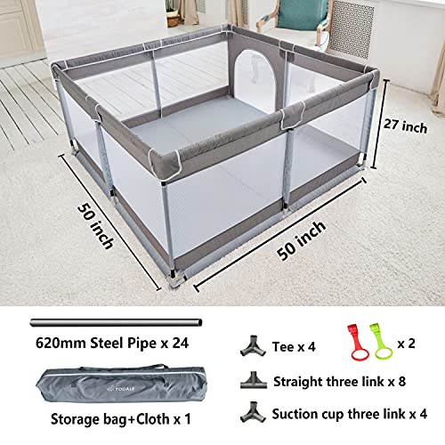 Large Baby Playpen for Toddler, (Gray,50”×50”)