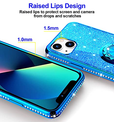 Phone Case for iPhone 13, Glitter Protective Case w/ 360 Degree Ring Stand