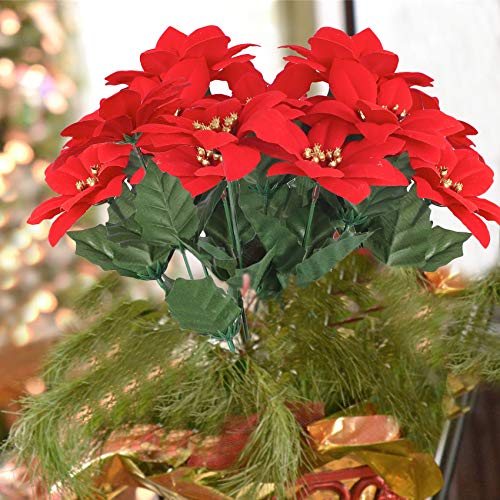 6 Pack Christmas Artificial Poinsettia Ornaments