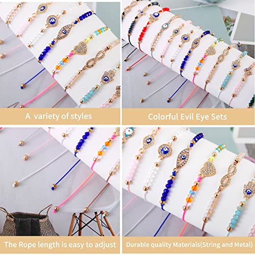 Colorful Evil Eye Bracelets Adjustable String knot Buckle Cross