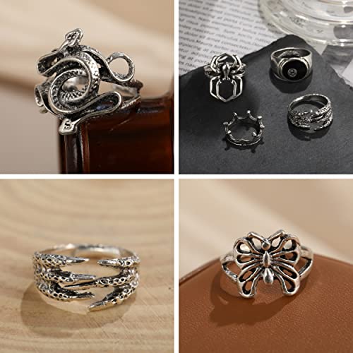 Cool Silver Vintage Gothic Punk Rings Set for Men Girls Women