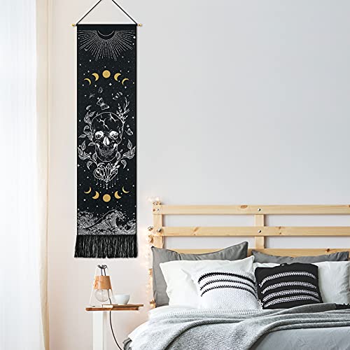 Skull Tapestry Moon Phase Tapestry Stars Starry  Black Skeleton Tapestry Butterflies Tapestry