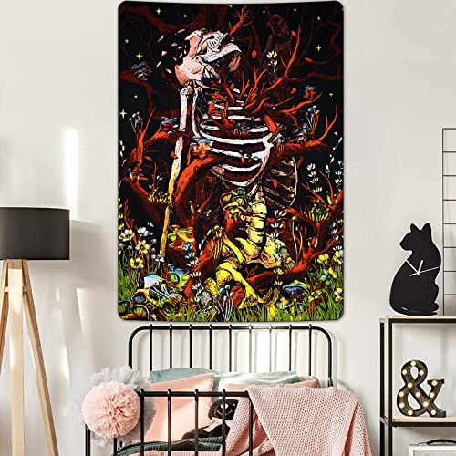 Skull Tapestry Mushroom Vintage Plant and Floral Wall Aesthetic Tree and Owl Tapestry