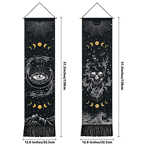 Skull Tapestry Moon Phase Tapestry Stars Starry  Black Skeleton Tapestry Butterflies Tapestry