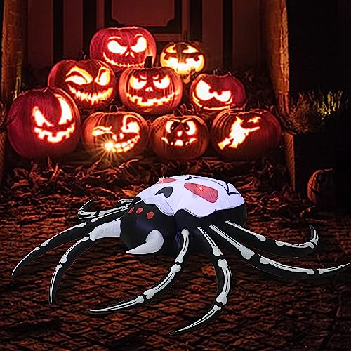 Halloween Inflatable Skull Face Spider Scary Creepy, Blow Up Spider with Built-in LED