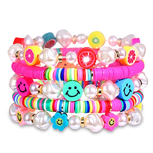 Colorful Beaded Stretchable Rainbow Heishi Stackable Bracelet Set