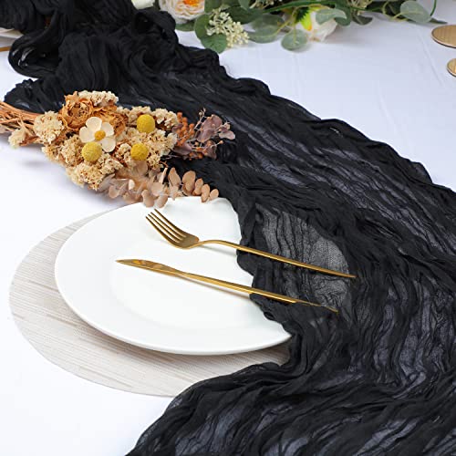 Black Cheesecloth Table Runner, 160inch Long Cheese Cloth Boho Gauze Table Runner
