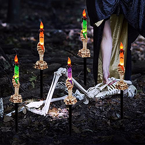 5 Pack Skeleton Hands Hold Lighted Candle Stakes Halloween Decoration