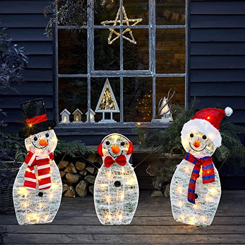 Christmas Decoration 55 L Lighted Snowman Family Outdoor, 3-Piece Waterproof Plug in 2D Snowman for Yard