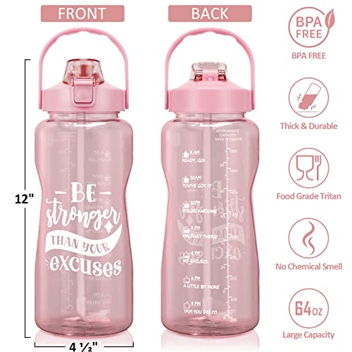 Half Gallon Motivational Water Bottle w/ Sleeve & Strap 64 OZ