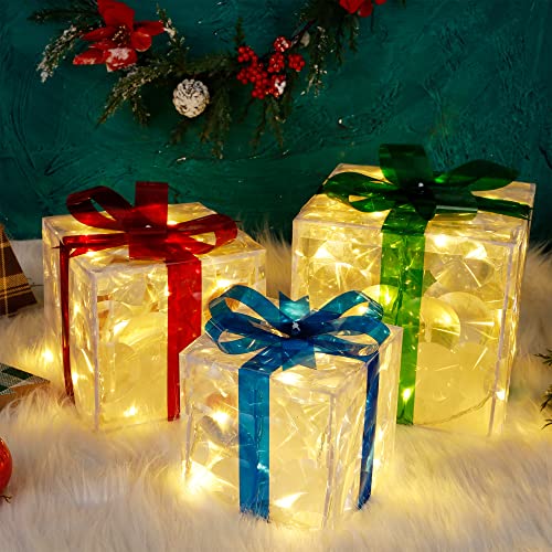 Set of 3 Lighted Gift Boxes Christmas Decorations