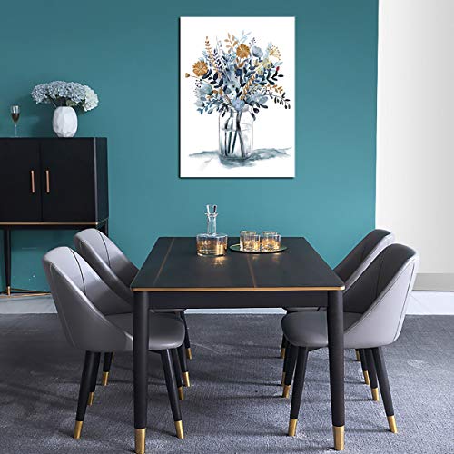 Indigo Flowers Watercolor Canvas Wall Art Decor Framed Ready to Hang